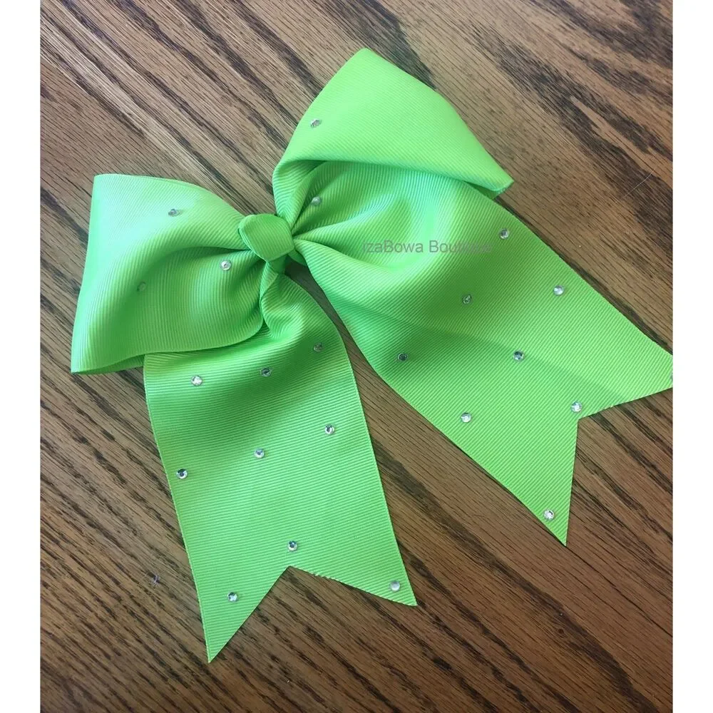 Apple Green with Rhinestones Cheer Bow  5B2375  Handmade NWT Boutique